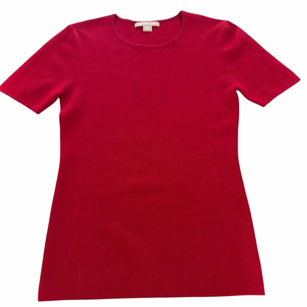 Michael Kors  Red Cashmere Short-Sleeve Sweater Medium